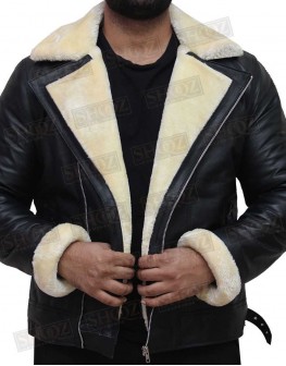 B3 Lambskin Shearling Fur Black Bomber Leather Jacket
